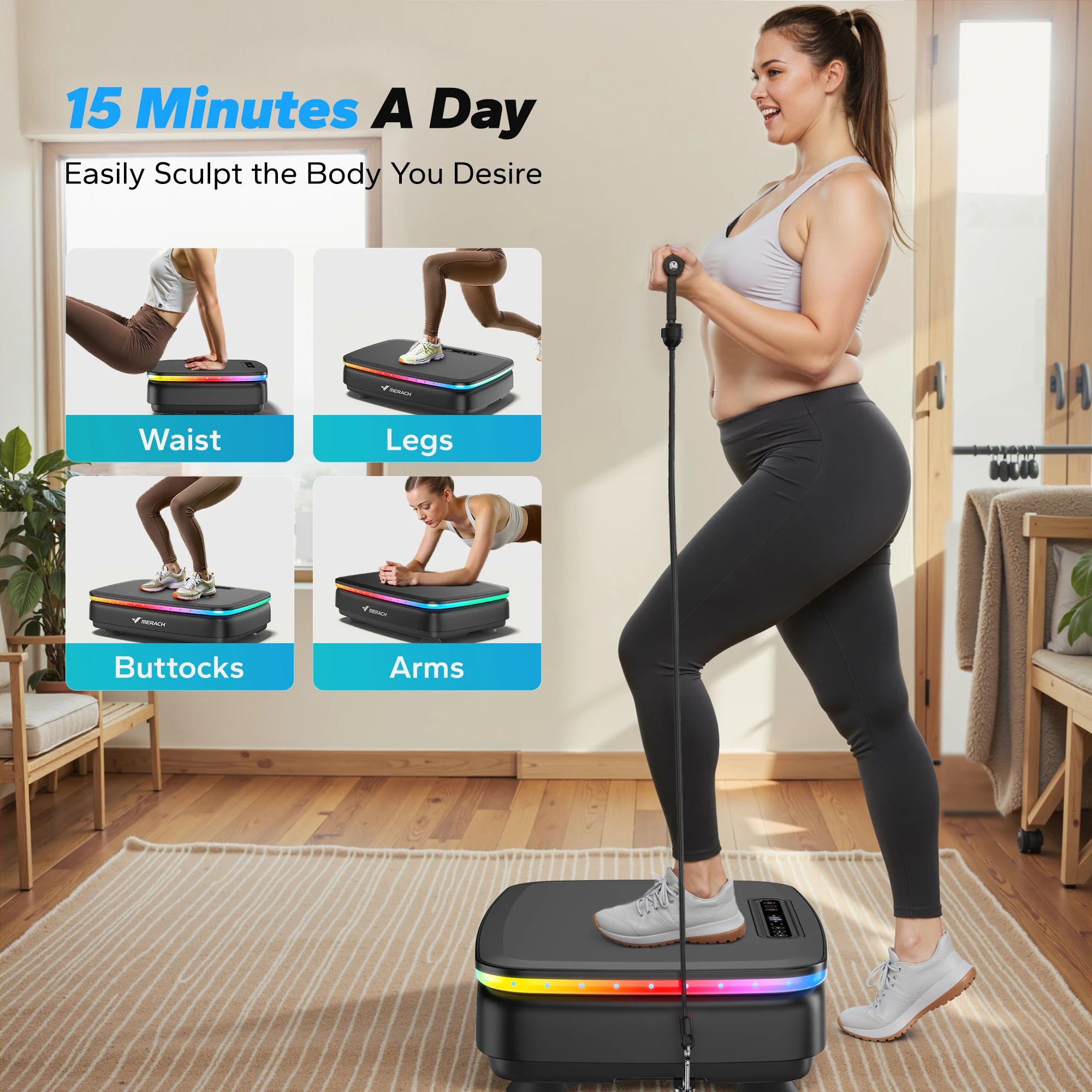 Whole Body Vibration Plate Exercise Machine with LED Light & Bluetooth