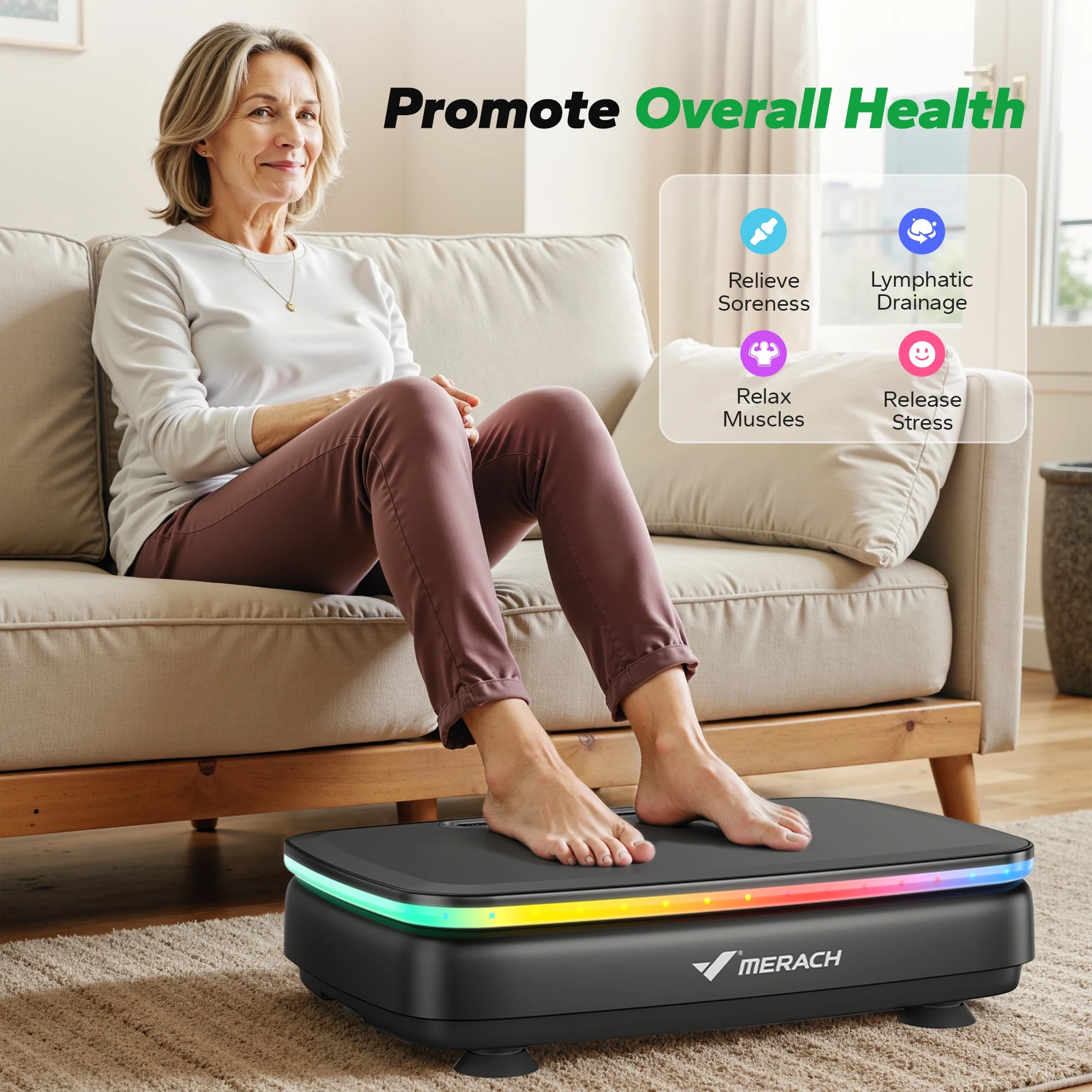 Whole Body Vibration Plate Exercise Machine with LED Light & Bluetooth