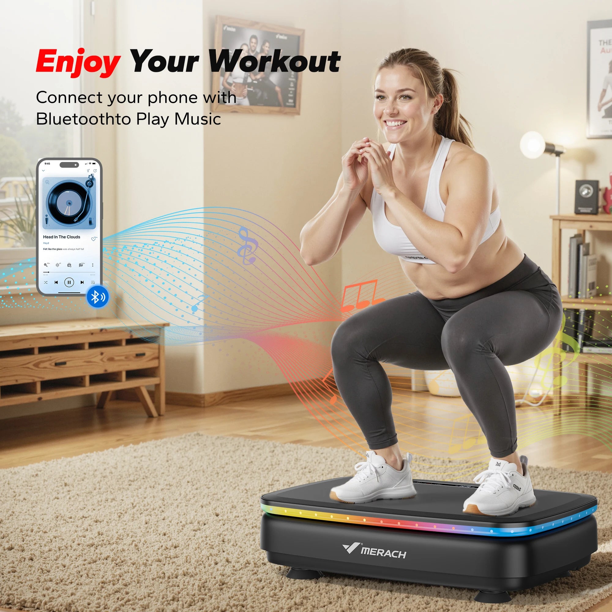 Whole Body Vibration Plate Exercise Machine with LED Light & Bluetooth