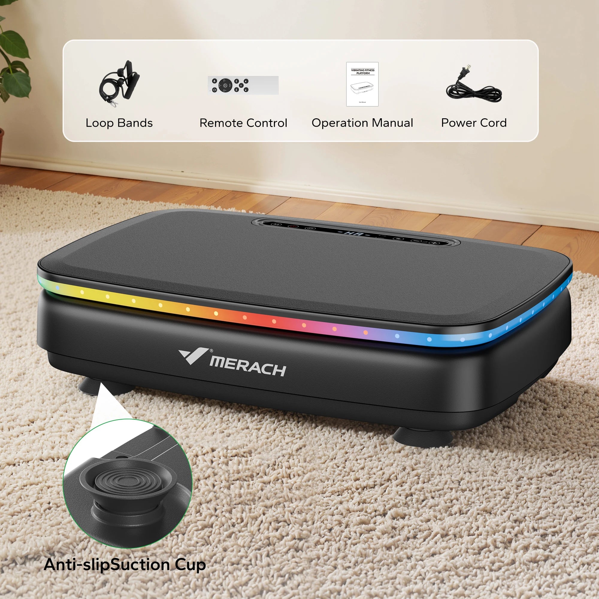 Whole Body Vibration Plate Exercise Machine with LED Light & Bluetooth