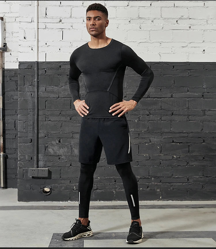 Men’s Compression Pants – Running, Basketball & Workout Tights with Reflective Stripes