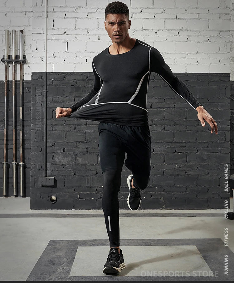 Men’s Compression Pants – Running, Basketball & Workout Tights with Reflective Stripes