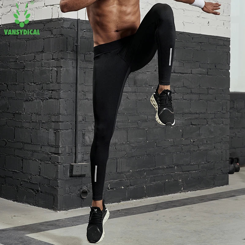 Men’s Compression Pants – Running, Basketball & Workout Tights with Reflective Stripes