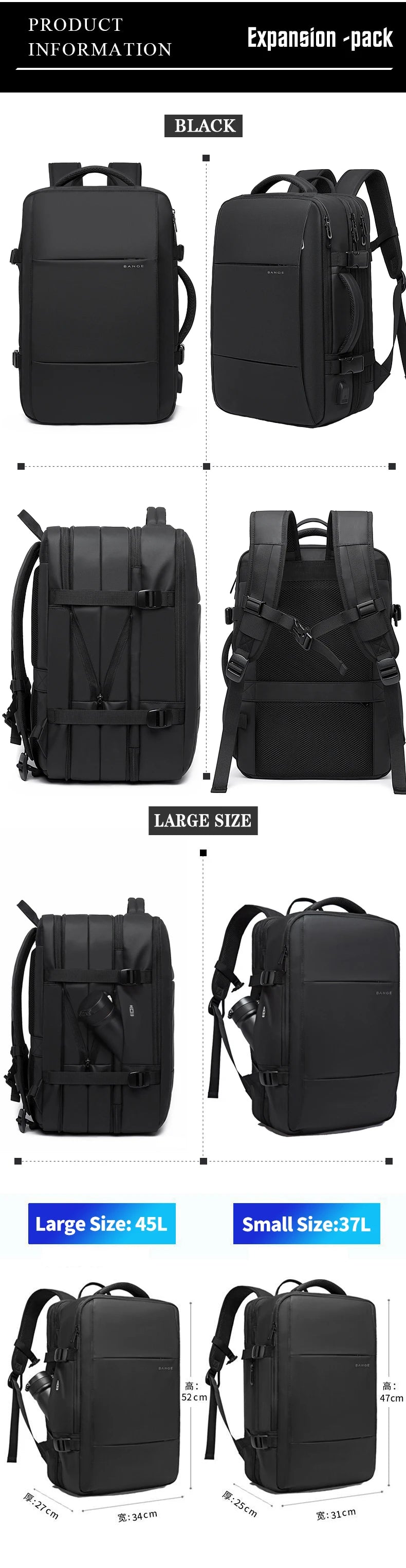 Expandable Men's Waterproof Laptop Backpack (17.3") – Large Capacity Business, Travel & Hiking Bag