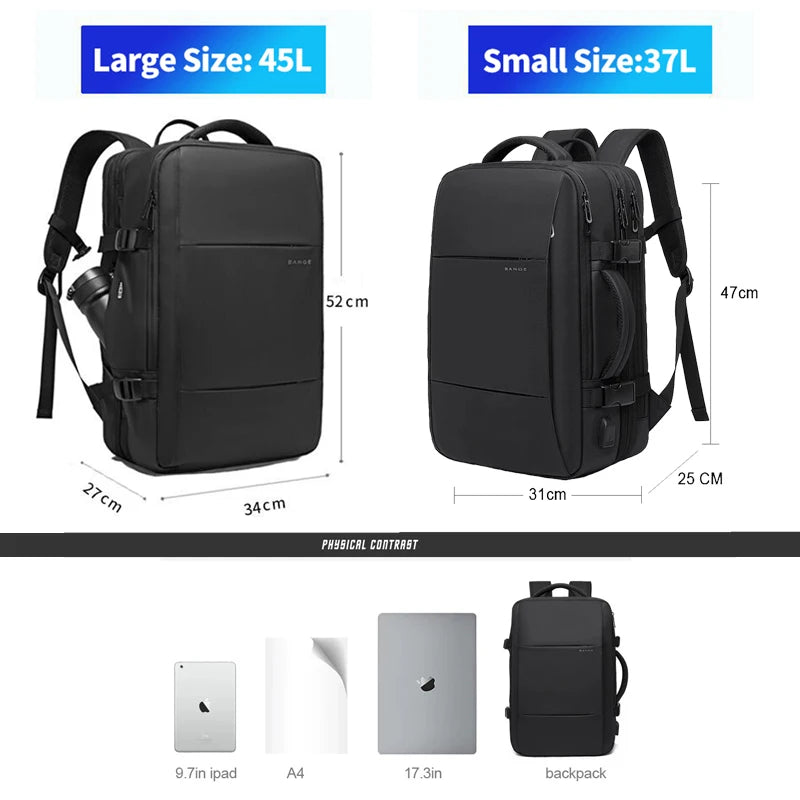 Expandable Men's Waterproof Laptop Backpack (17.3") – Large Capacity Business, Travel & Hiking Bag