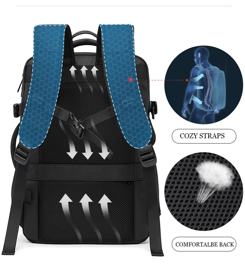 Expandable Men's Waterproof Laptop Backpack (17.3") – Large Capacity Business, Travel & Hiking Bag