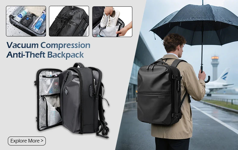 Expandable Men's Waterproof Laptop Backpack (17.3") – Large Capacity Business, Travel & Hiking Bag