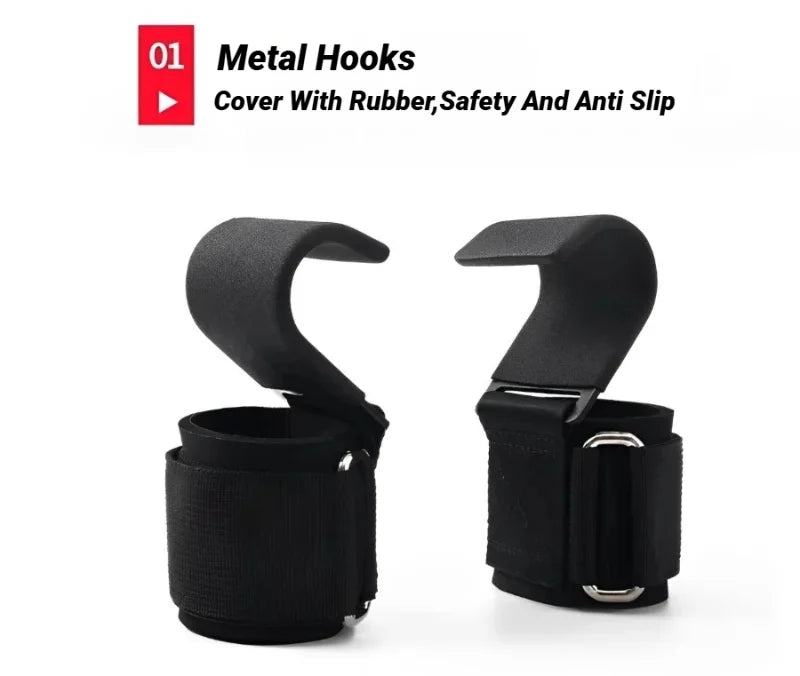 Non-Slip Weight Lifting Hooks with Wrist Straps – Heavy-Duty Deadlift, Pull-Up & Strength Training Support (Pair)