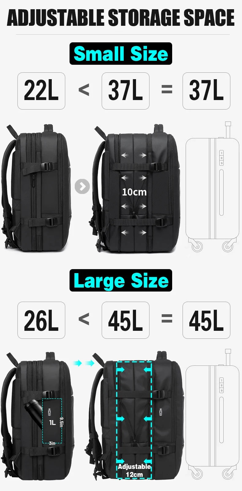 Expandable Men's Waterproof Laptop Backpack (17.3") – Large Capacity Business, Travel & Hiking Bag