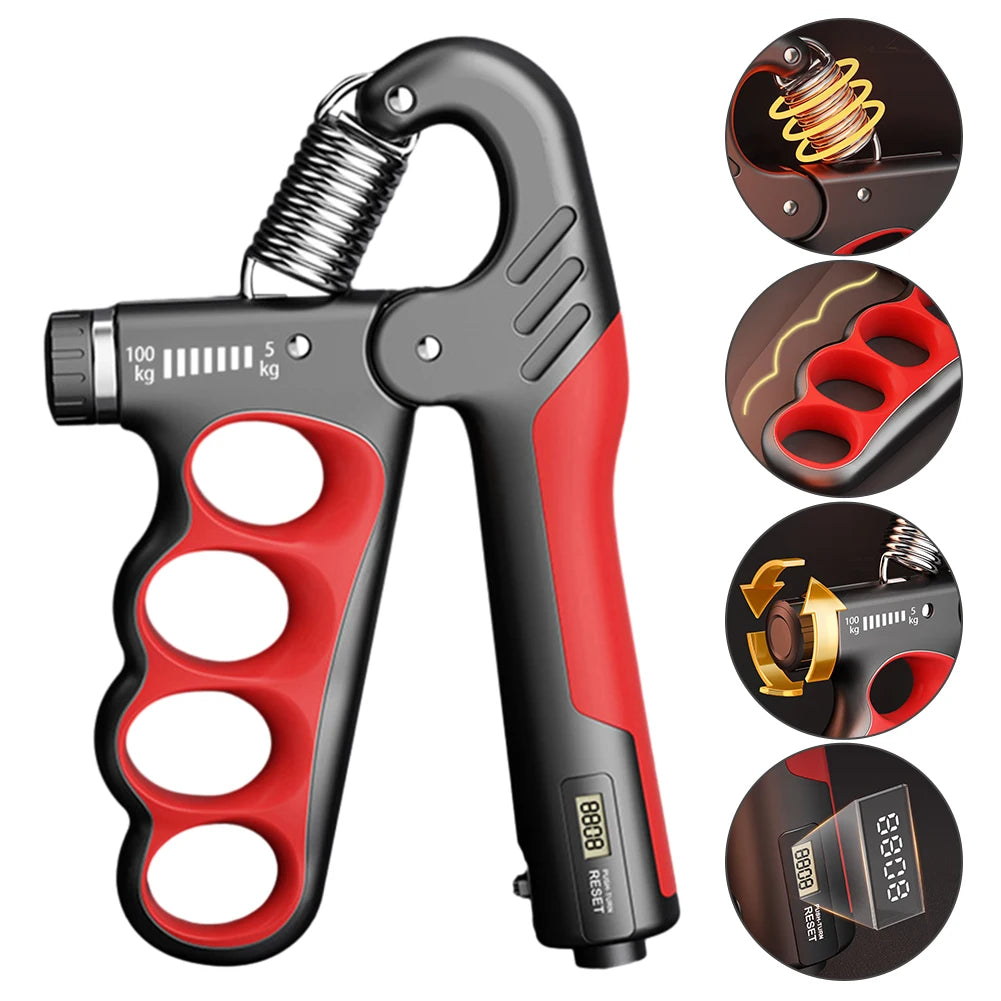 Adjustable Grip Strength Trainer (5–100KG) with Electronic Counter – Hand, Wrist & Arm Strengthener for Training, Recovery & Stress Relief