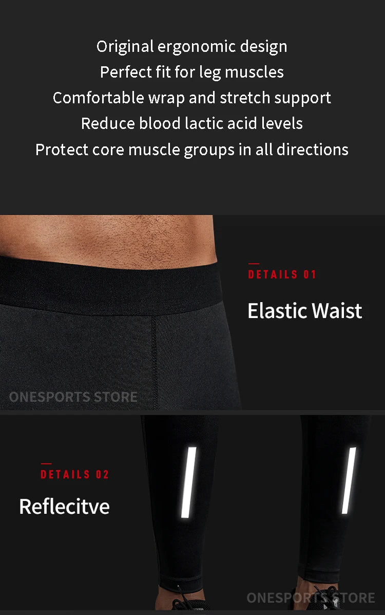Men’s Compression Pants – Running, Basketball & Workout Tights with Reflective Stripes