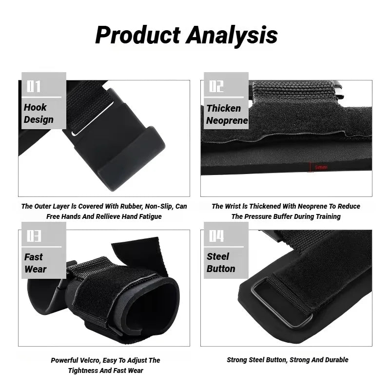 Non-Slip Weight Lifting Hooks with Wrist Straps – Heavy-Duty Deadlift, Pull-Up & Strength Training Support (Pair)