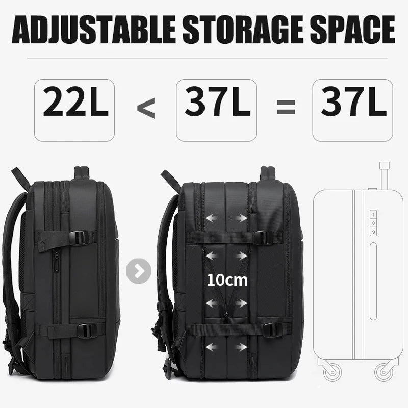 Expandable Men's Waterproof Laptop Backpack (17.3") – Large Capacity Business, Travel & Hiking Bag