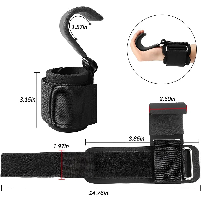 Non-Slip Weight Lifting Hooks with Wrist Straps – Heavy-Duty Deadlift, Pull-Up & Strength Training Support (Pair)