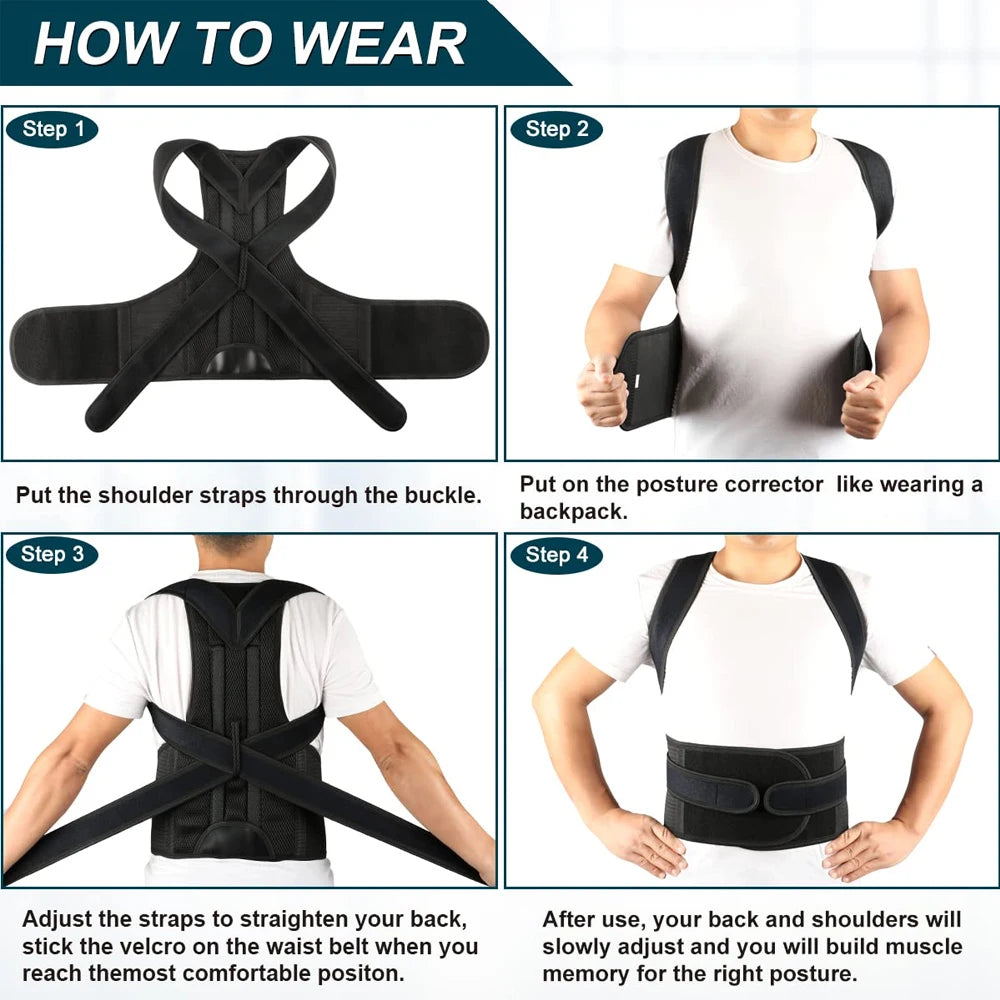 Back & Shoulder Posture Corrector – Adjustable Support Brace for Men & Women